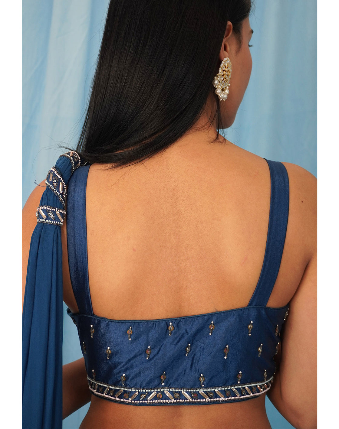 Indo Western Blue Saree Set