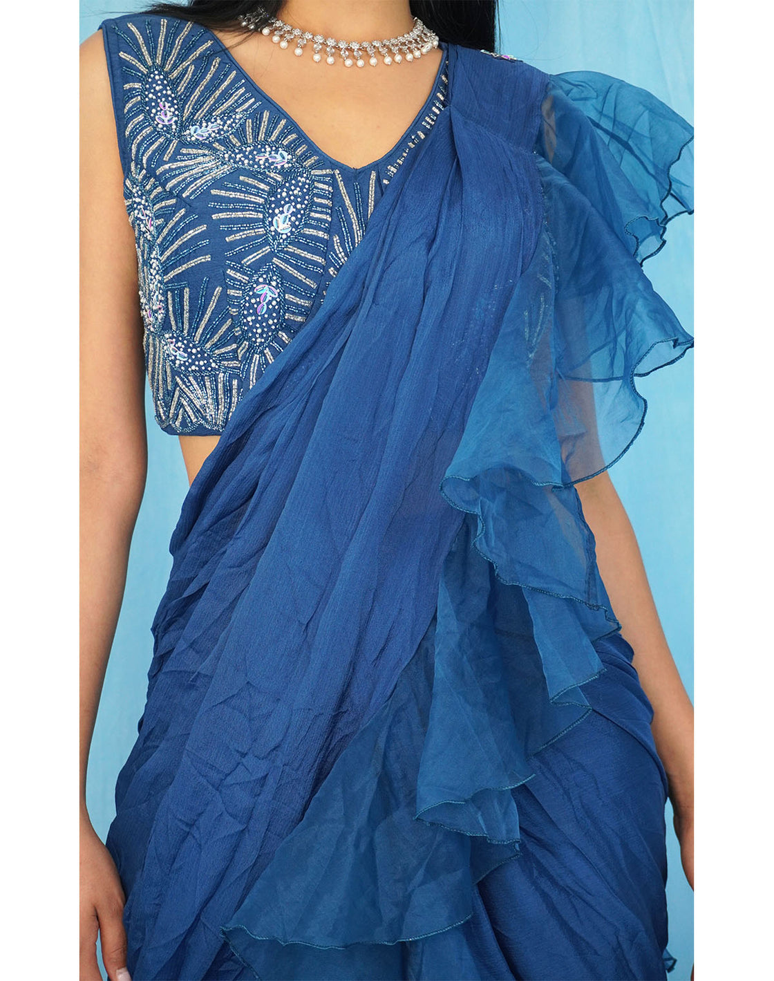 Indo Western Ruffle Saree Set