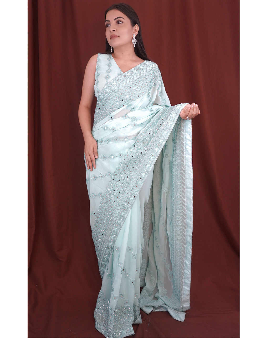 Mirror Work Light Saree