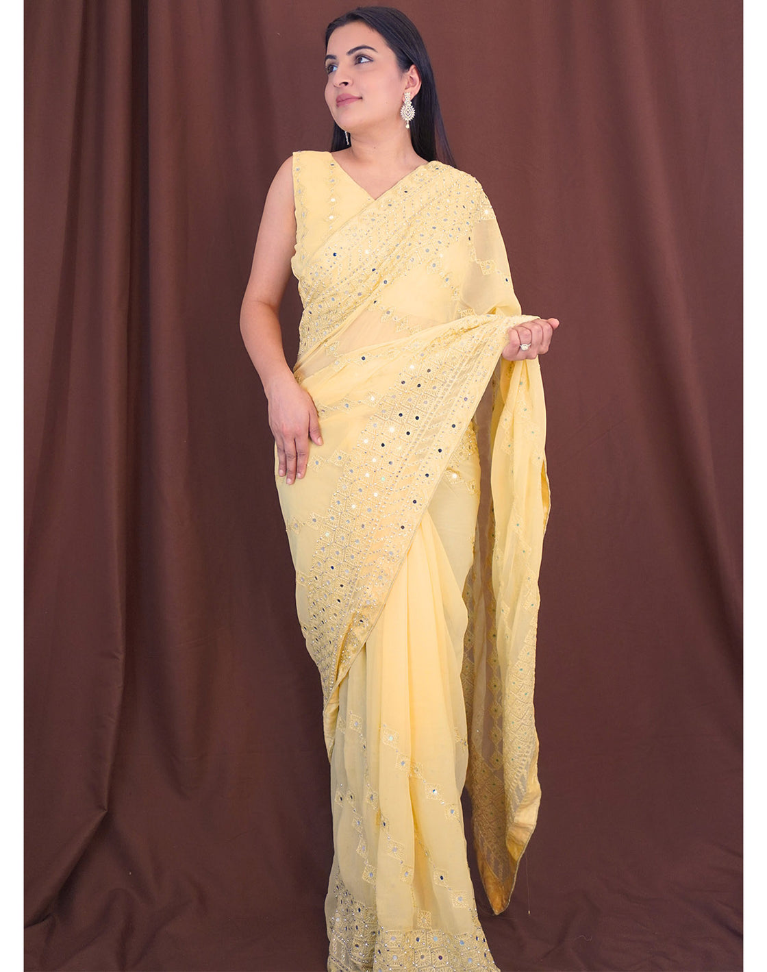 Mirror Work Light Saree